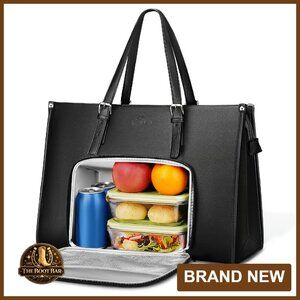 15.6 Inch Laptop Tote with Insulated Lunch Compartment, PU Leather